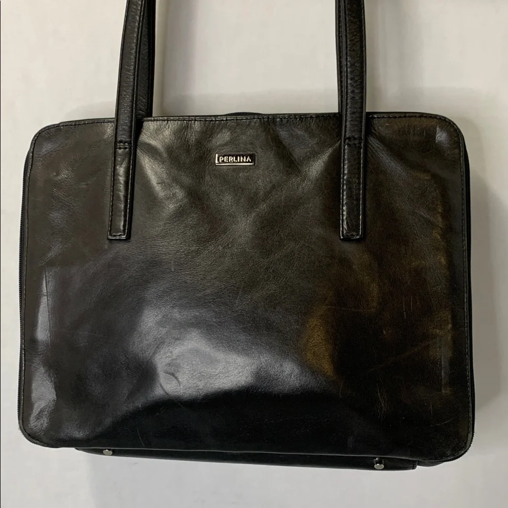 Perlina Black Soft Leather VINTAGE Laptop/Briefcase/ Purse/